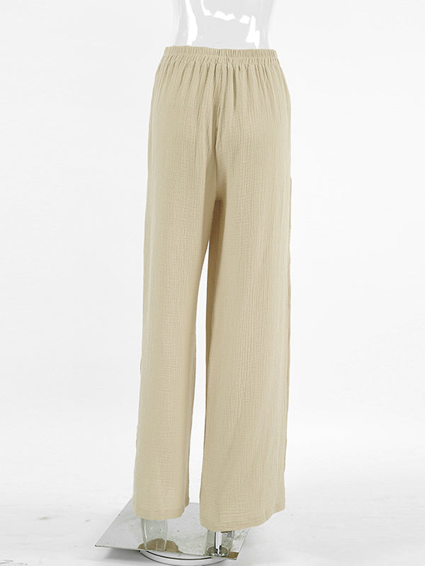 High Waisted Loose Drawstring Elasticity Solid Color Split-side Pants Trousers