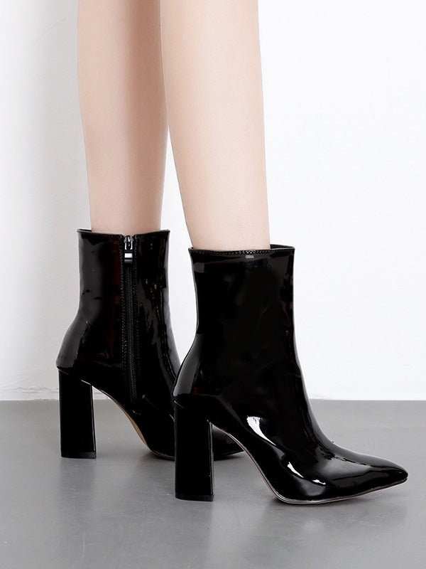 Pointed-Toe Shiny Split-Joint Boots Pumps