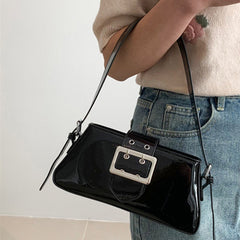 Glossy-Buckle Patent Leather Bag