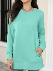 Round Neck Long Sleeved Pocket Top For Women