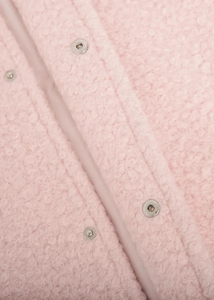 Cozy Pink Drop Shoulder Stand Collar Jacket