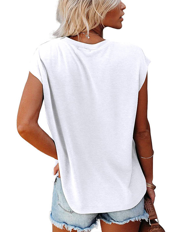 Simple Cotton-Blend Short Sleeves Round-Neck T-Shirt Top