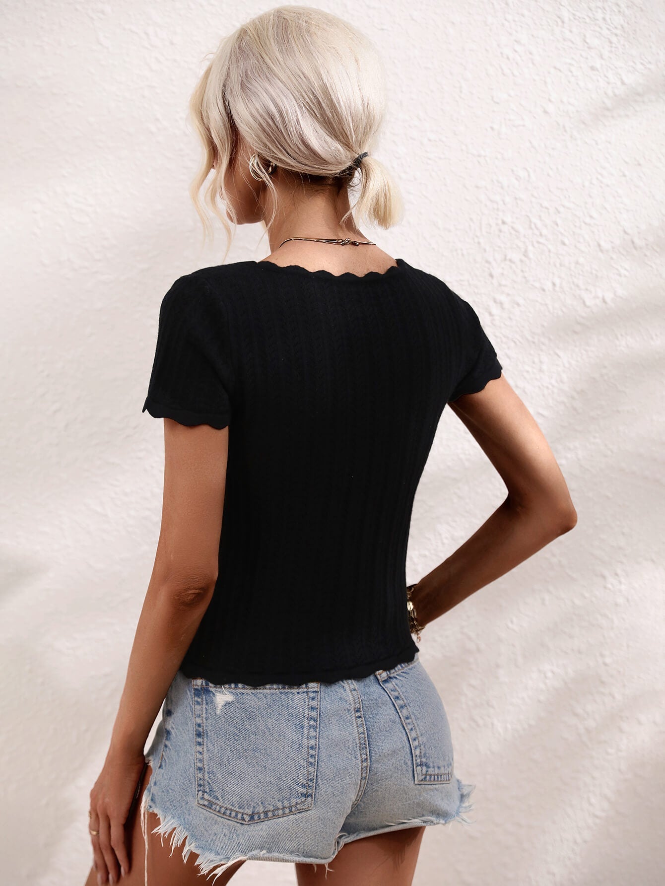 TALIA SHORT SLEEVE KNIT TOP - BLACK