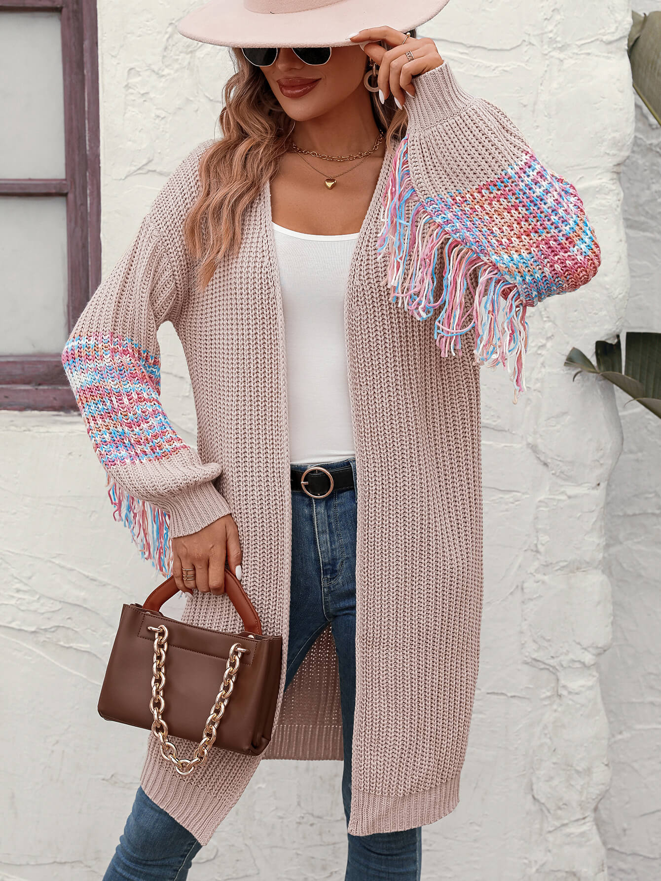 Desert Dreams Knit Fringe Hem Sleeve Cardigan - Beige