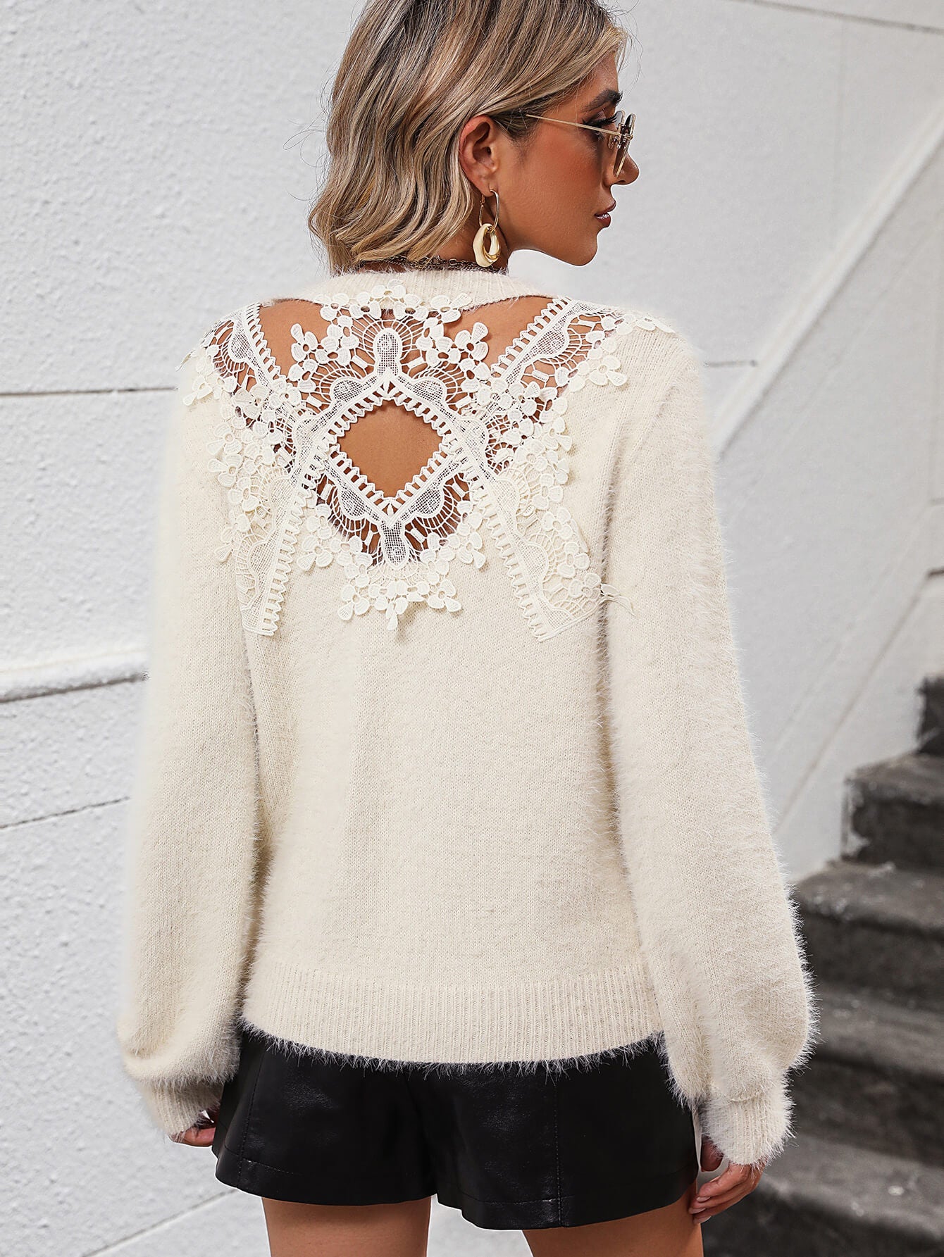 Pretty Petals Lace Floral Pullover Sweater - Cream