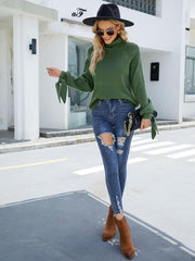 ZERUAH TURTLE NECK KNIT SWEATER - GREEN