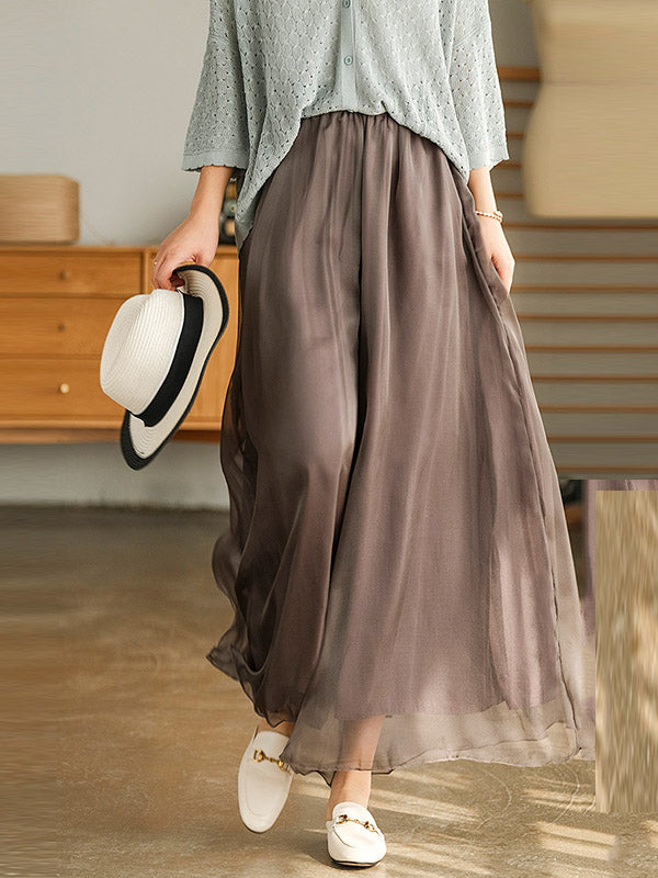 Casual Solid Color Chiffon Column Wide Leg Pants&Skirt