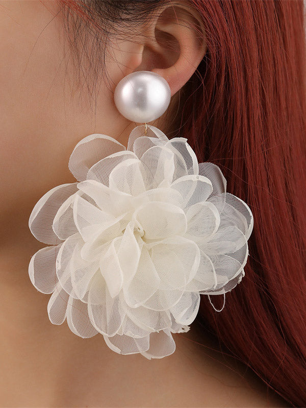 Three-Dimensional Flower Drop Earrings