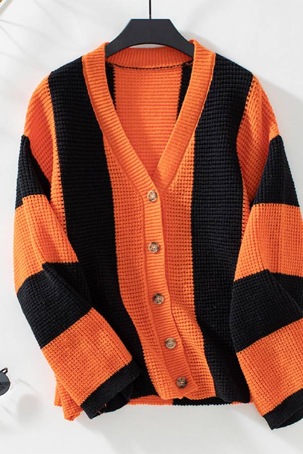 Contrast Striped Women's Sweater Cardigan Autumn And Winter Casual Loose Women's Knitting Shirt