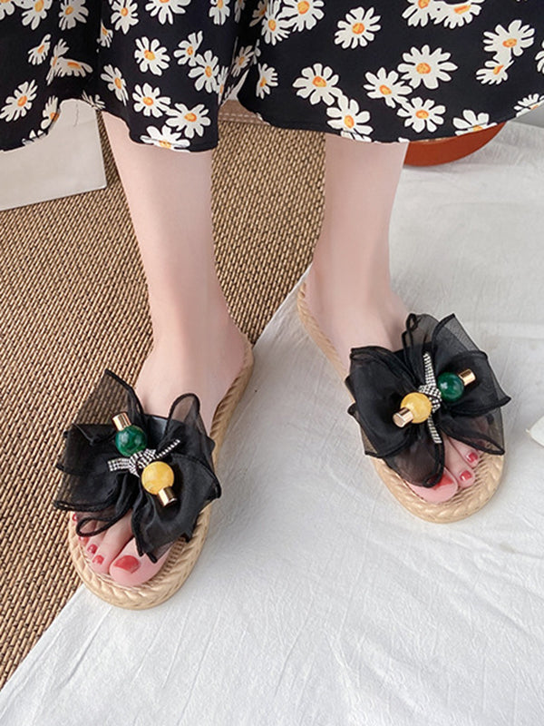 Bowknot Gauze Open Toe Split-Joint Slippers