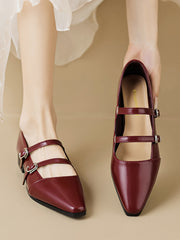 Belt Buckle Pointed-Toe Split-Joint Flat Shoes Mary Janes