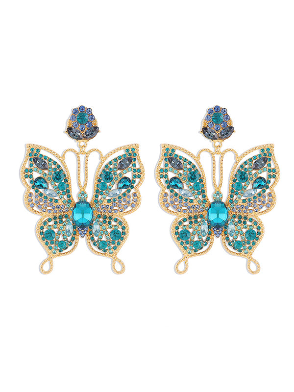 Butterfly Shape Rhine Stones Drop Earrings