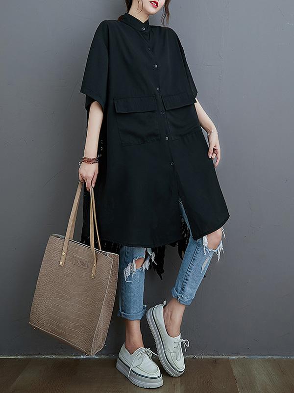 Loose Split-Joint Hollow Solid Long Blouse