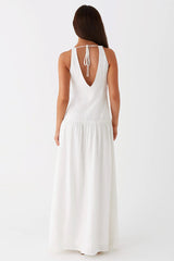 Unforgettable Evening Linen Blend Button Up Drop Waist Maxi Dress