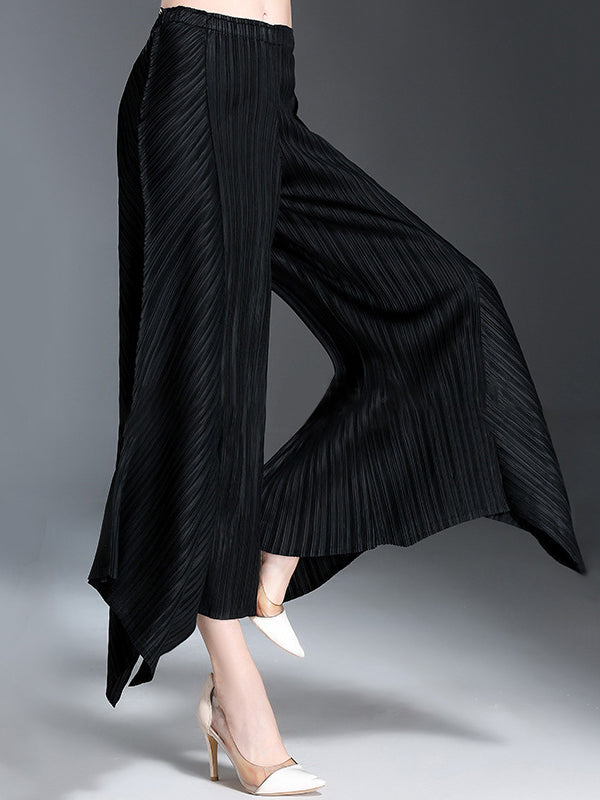 Original Loose Solid Color Irregular Pleated Wide Legs Pants