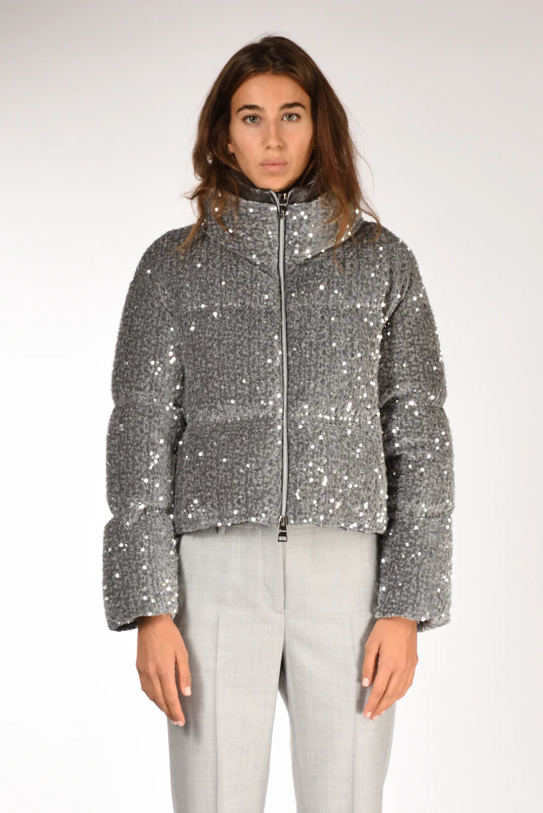 Grey Sequined Down Jacket