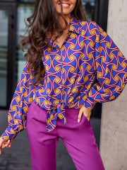 Long Sleeves Loose Printed Lapel Blouses&Shirts Tops