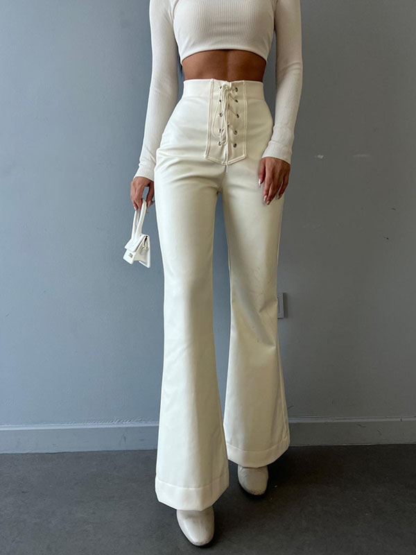 Flared Pants Bandage Solid Color Pants Trousers