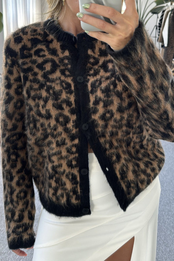 Wool and Alpaca Blend Animal Print Cardigan