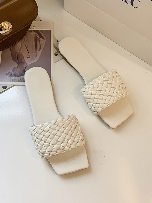 Open Toe Solid Color Split-Joint Square-Toe Slippers