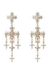 Baroque Rhinestone Cross Dangle Earrings