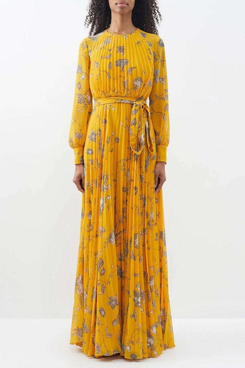 Marilyn Printed Plisse Chiffon Maxi Dress