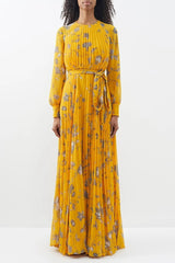 Marilyn Printed Plisse Chiffon Maxi Dress