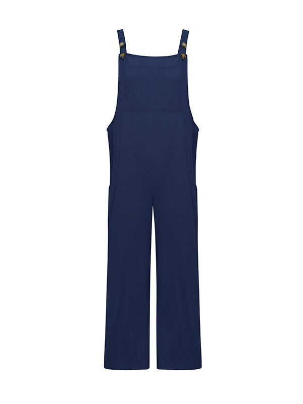 Loose Wide Leg Solid Color Square-Neck Overalls