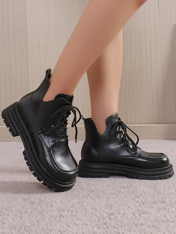 Lace-Up Round-Toe Split-Joint Boots Platform Shoes