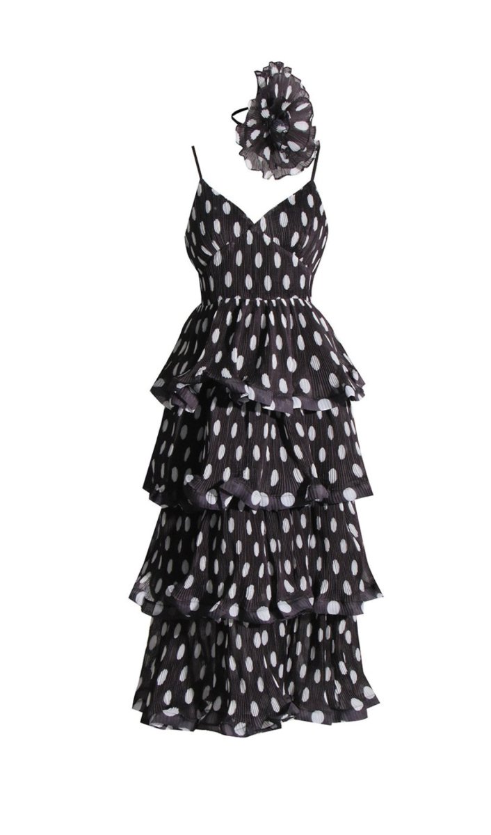 Verna Polka Dot Tiered Midi Dress