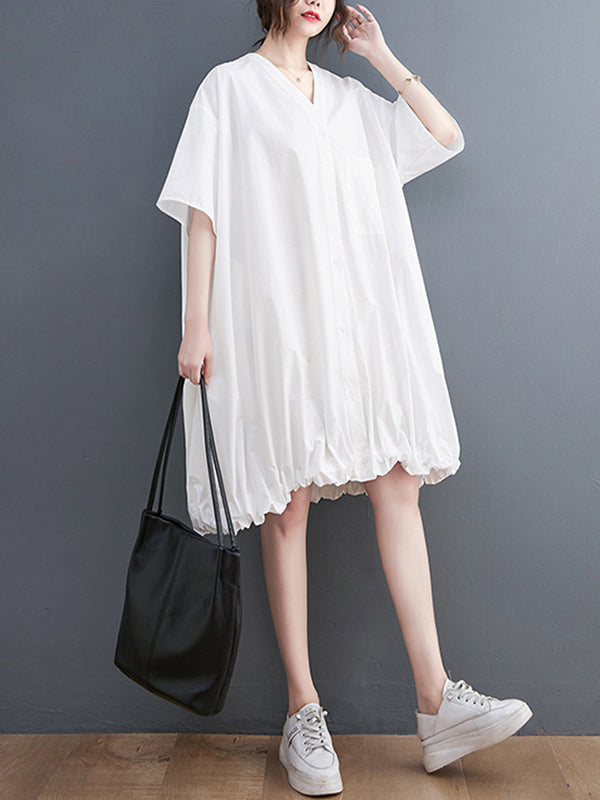 Urban Loose Solid Color Elasticity Hemline Midi Dress