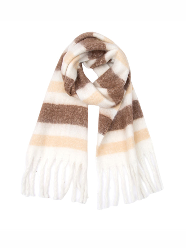 Thick Keep Warm Striped Tasseled Shawl&Scarf