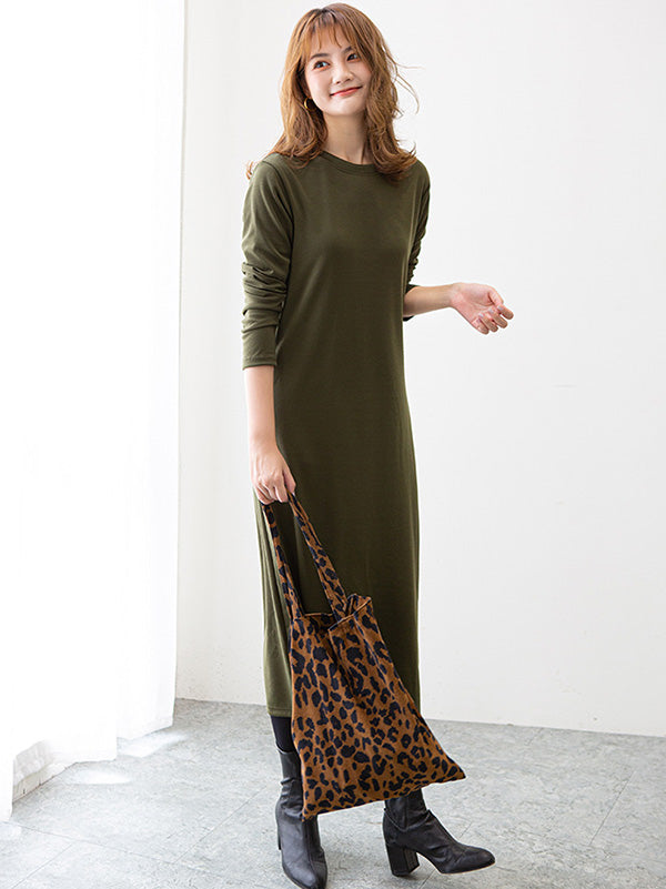 Simple Solid Color Round-Neck A-Line Midi Dress