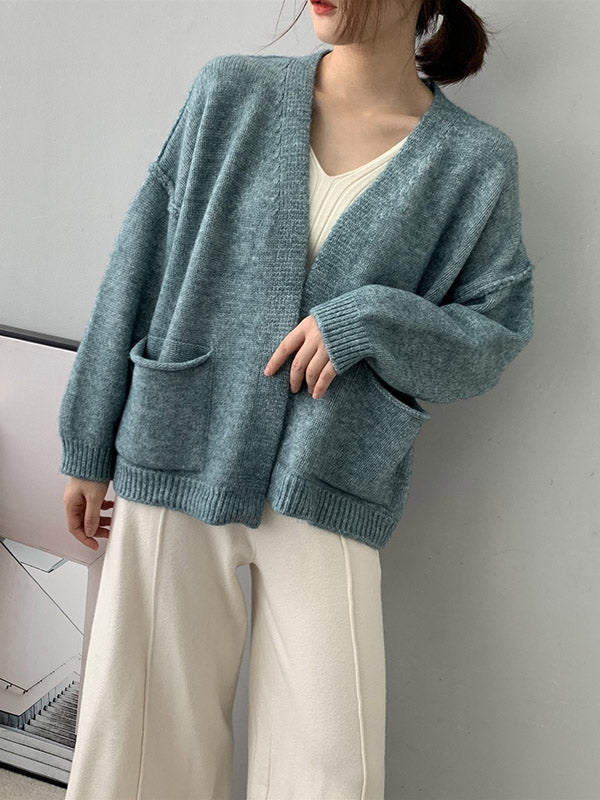 Urban Solid Color Long Sleeves Knitting Cardigans Outerwear