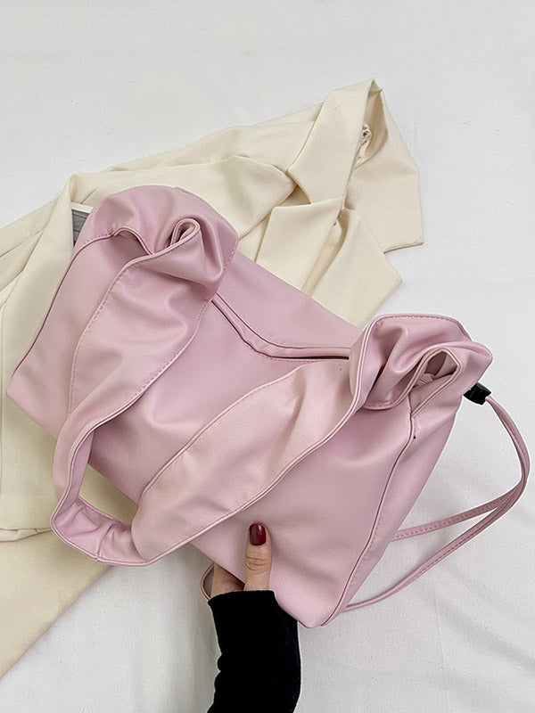 Pleated Solid Color Zipper Handbags