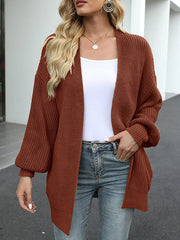 Loose Puff Sleeves Solid Color Split-Joint Cardigan Coats