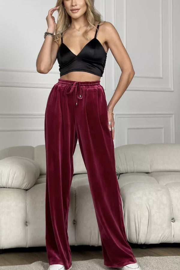 Golden Velvet Wide -legged Pants Straight Velvet Pants