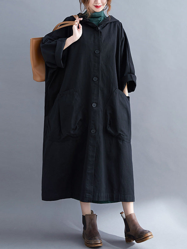 Loose Hooded Trench Long Coat