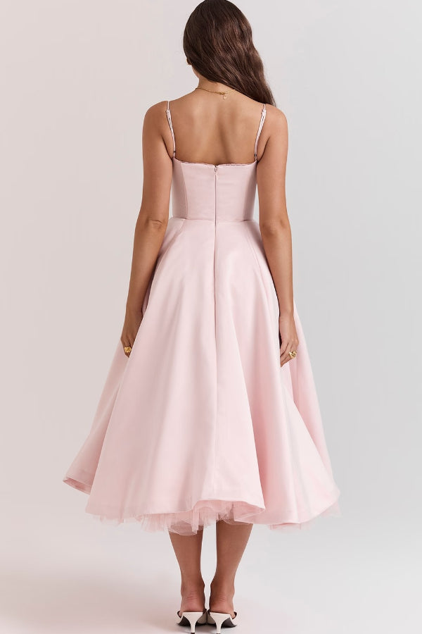 Suspender V-Neck Sleeveless Tutu Maxi Dress