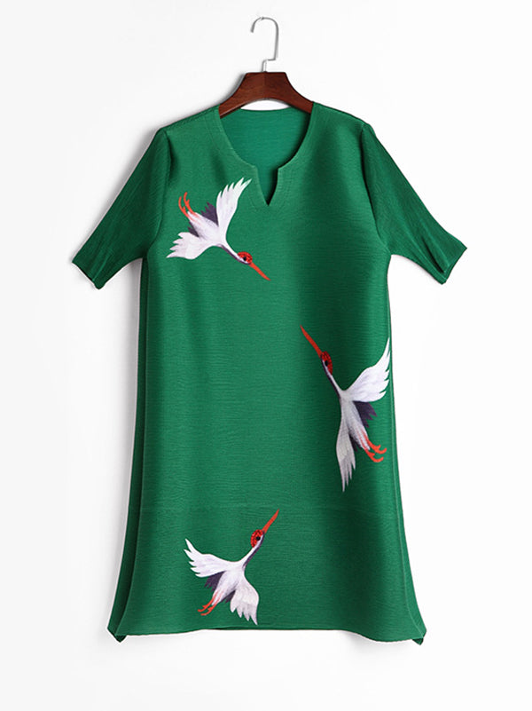 Original Elegant Crane Printed Mini Dress