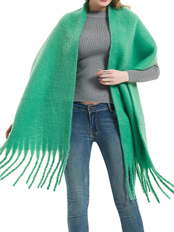 Keep Warm Solid Color Tasseled Velvet Shawl&Scarf