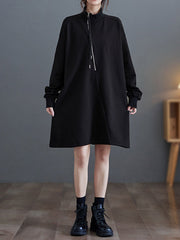 A-Line Long Sleeves Asymmetric Split-Joint Zipper Mock Neck Mini Dresses Sweatershirt