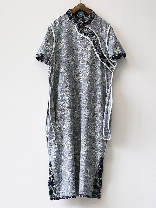 National Printed Cheongsam Midi Dress