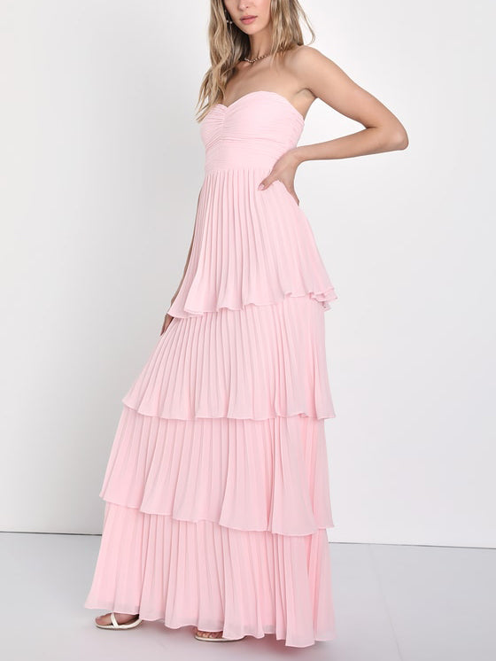 Delicate Ruched Off-The-Shoulder Tiered Maxi Dress