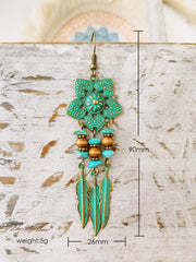 Antique Green Flower Boho Ethnic Dangle Drop Earrings