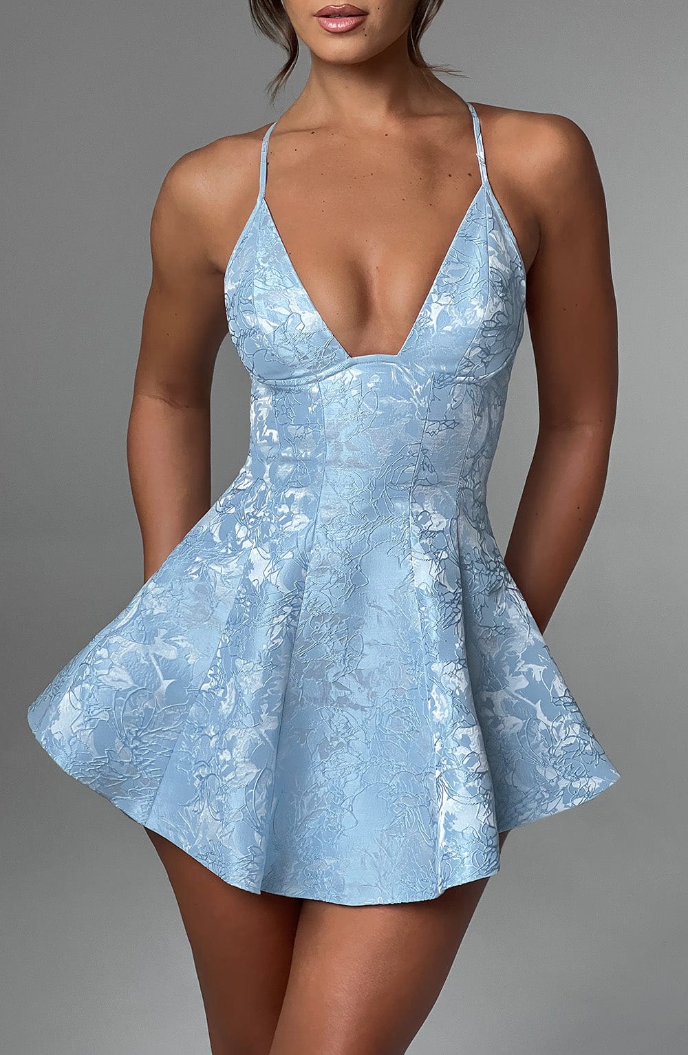 Sky Blossom Jacquard Mini Dress