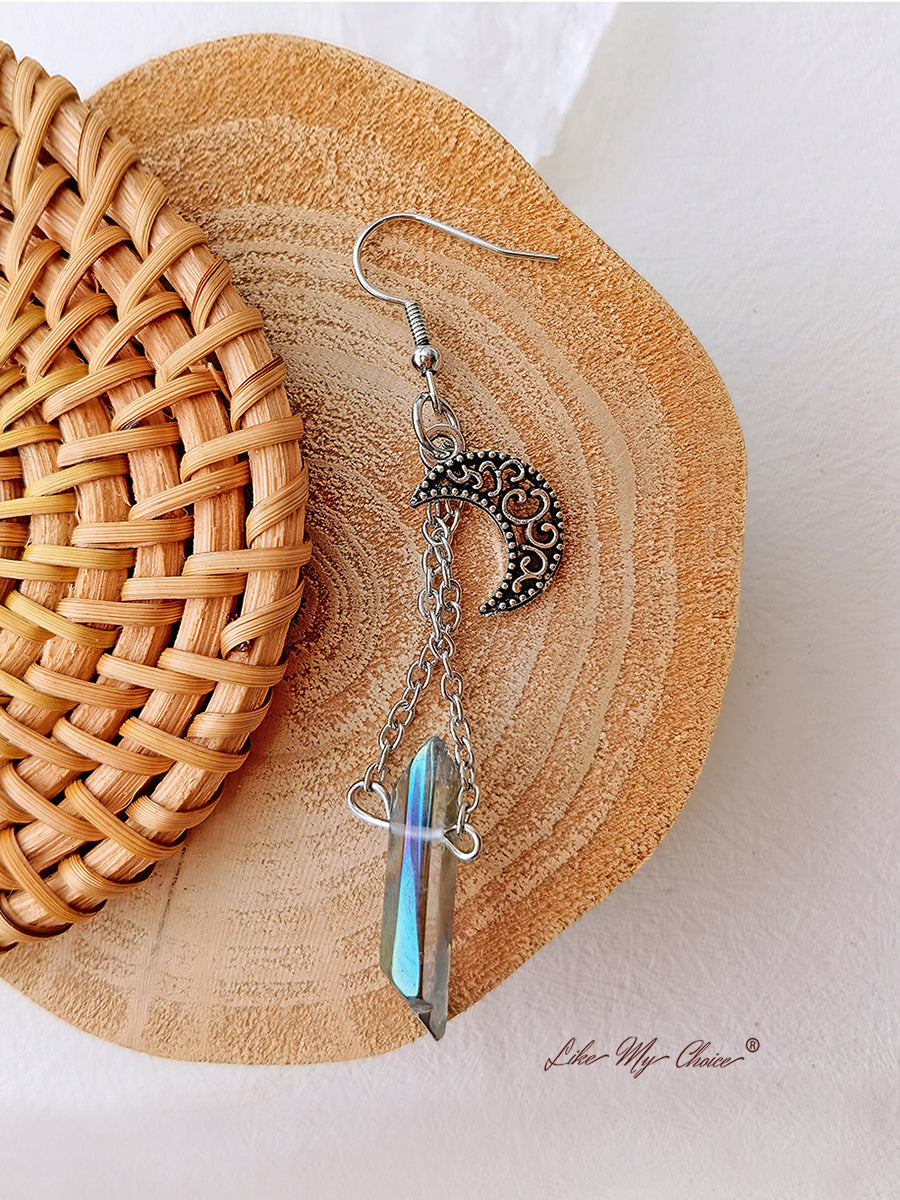 Vintage Hollow Moon Crystal Earrings