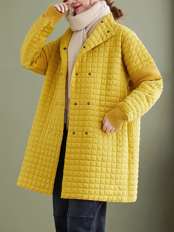 Casual Loose Buttoned Stand Collar Long Sleeves Padded Coat