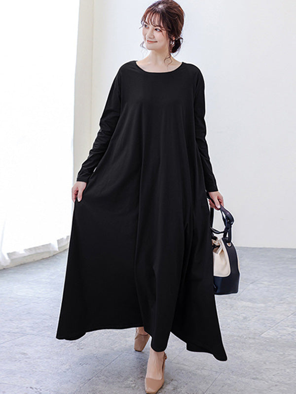 Simple 6 Colors Plus Size Loose Long Sleeve Casual Dress