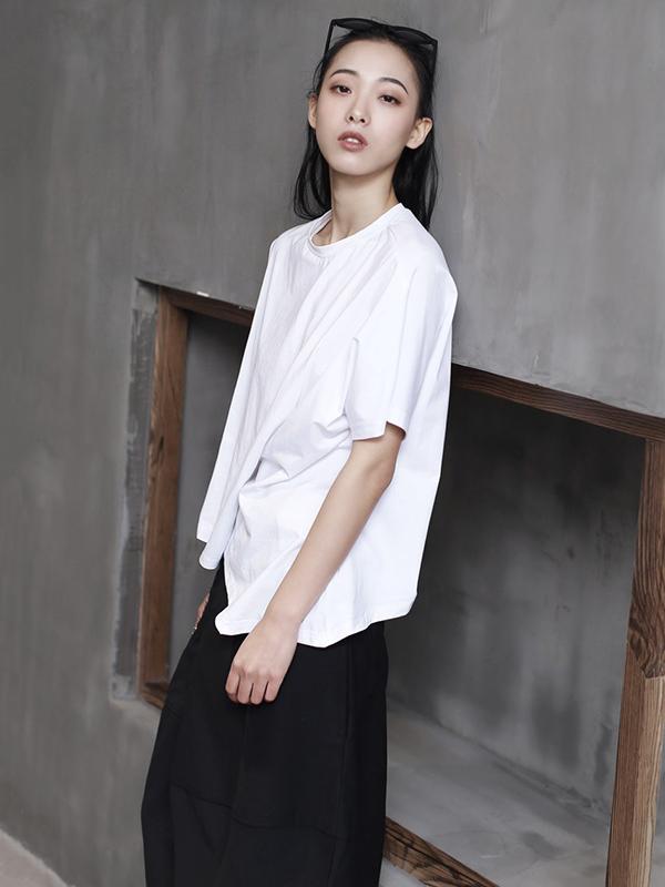 Cropped Wrinkle Solid T-shirt